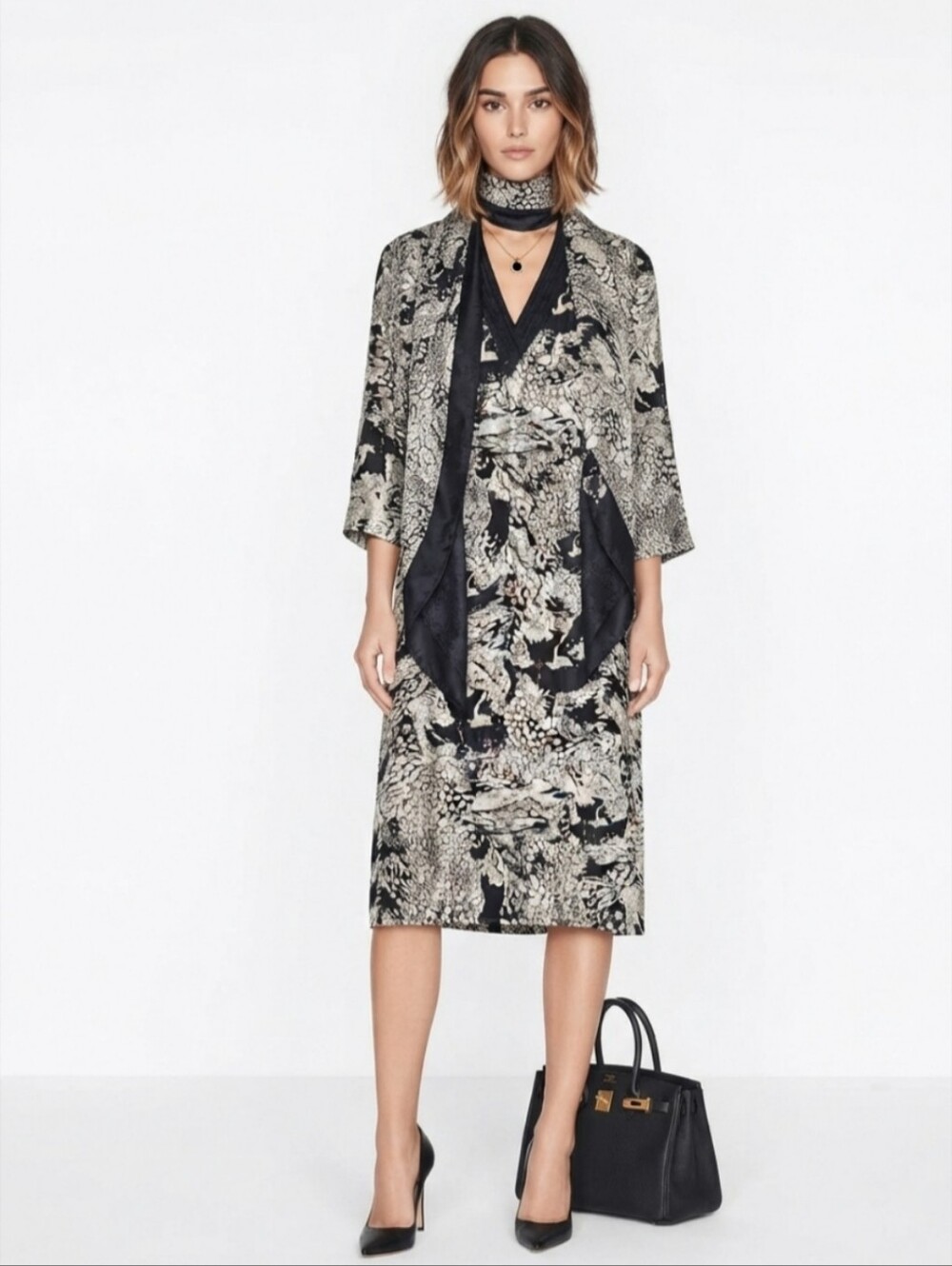 Flora Kung Vintage Silk Dress & Scarf Women